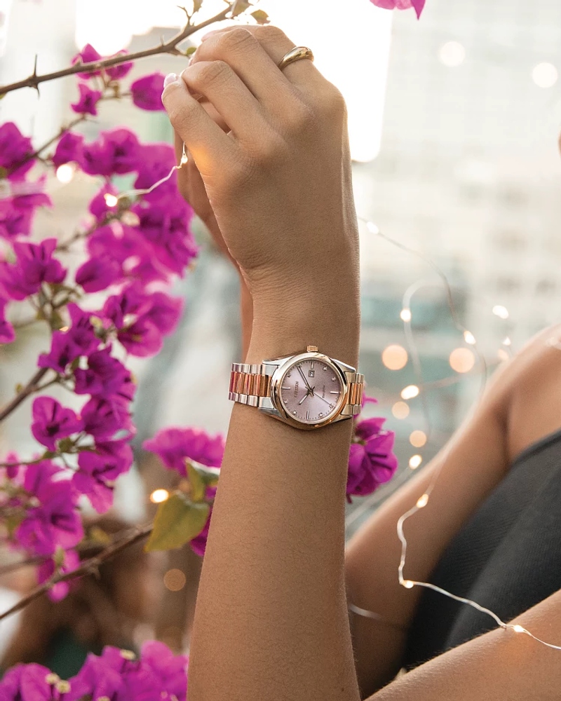 Citizen Eco-Drive Sport Luxury Diamond EW2706-58X The Pink-Dial, Two-Tone Daily That Sparkles